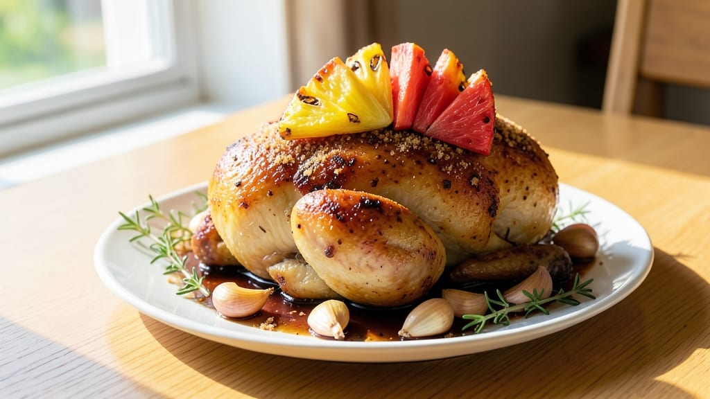 Baked Pineapple Whole Chicken Recipe: Juicy Meat and Caramelized Fruit Glaze