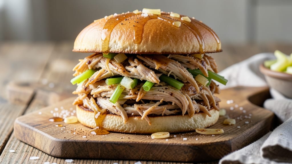 Slow Cooker Apple Cider Pulled Chicken Sandwiches Recipe: Crisp Celery and Spiced Apple Cider Crunch