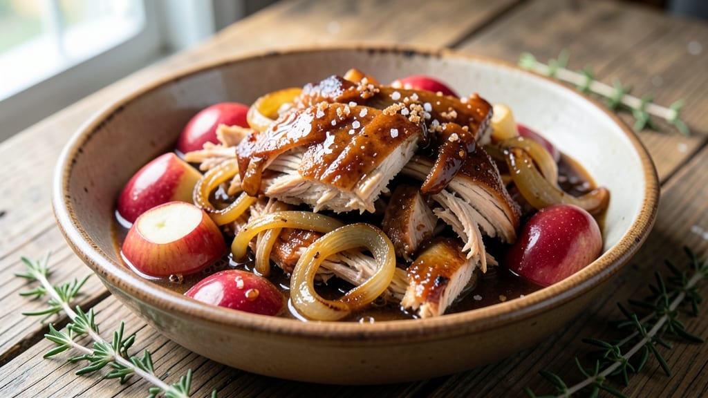 Slow Cooker Apple Cider Pulled Chicken Recipe: Caramelized Glaze and Celery Crunch Fusion