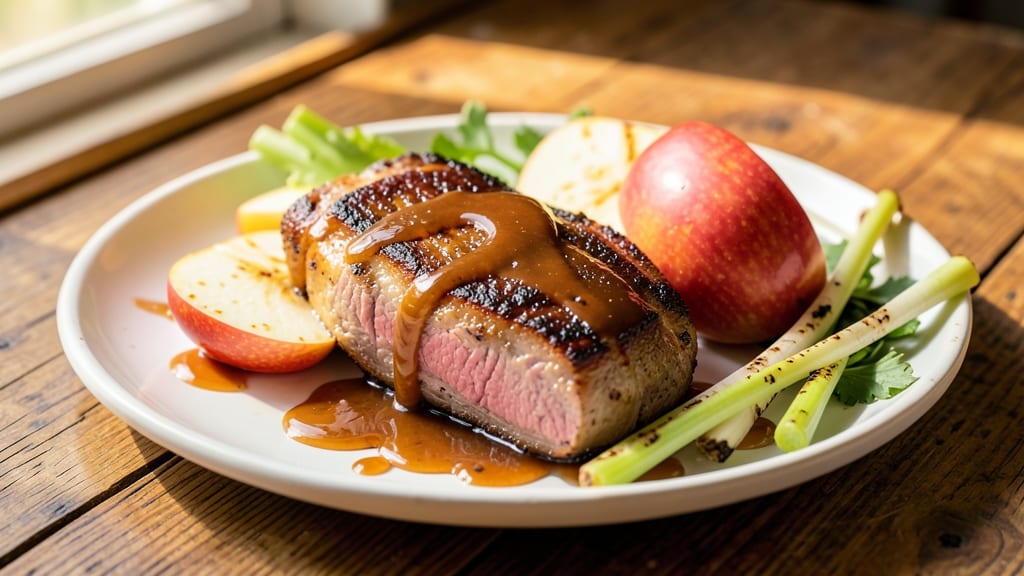 Caramel Apple Pork Chops Recipe: Sweet-Tart Glaze With Celery Crunch Topping