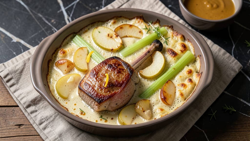 Pork Chops Apple Casserole Recipe: Crisp Celery Topping Over Juicy Meat