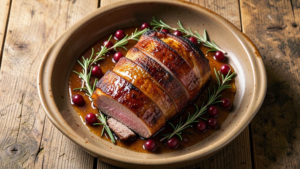 Cranberry Dijon Pork Loin Roast With Apple Cider Glaze Recipe: Herb-Infused Roast With Sticky Caramelized Glaze