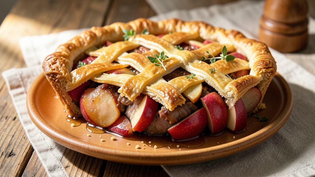 Farmhouse Pork and Apple Pie Recipe: Crisp Celery-Topped Crust and Juicy Meat in One Dish