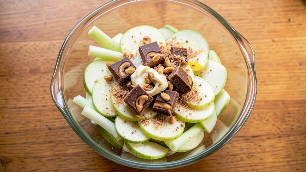 Old Fashioned Snickers Apple Salad Recipe: Crunchy Celery and Caramelized Apple Streusel Bites